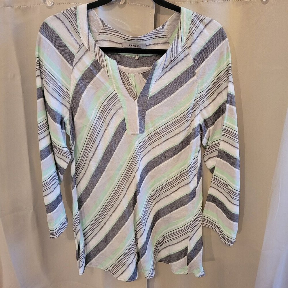 Zozo Women Tunic Top Coastal Medium Mint Green Linen Blend Lagenlook Boho 16076x